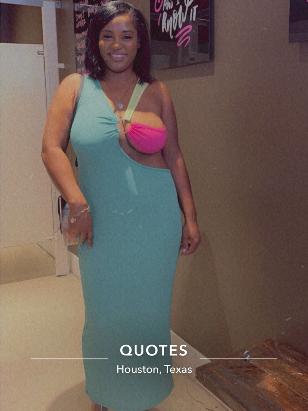 Asymmetrical Cutout Maxi Dress in Aqua with Pink Accent